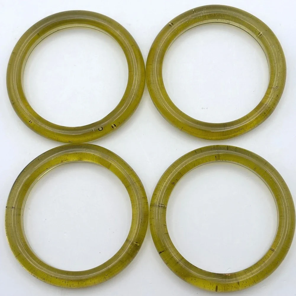 Vintage Olive Green Glass Napkin Rings Set of 4 Mid-Century Modern Seeded Glass